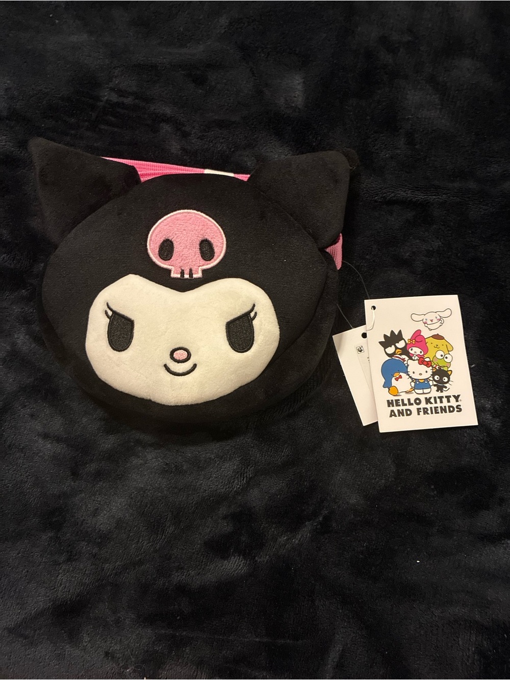Hello Kitty Kuromi Plush Crossbody Bag - Black and Pink